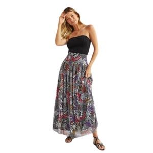 Farm Rio X Anthropologie Tropical Print Bird Butterfly Maxi Skirt Multi-Color XL